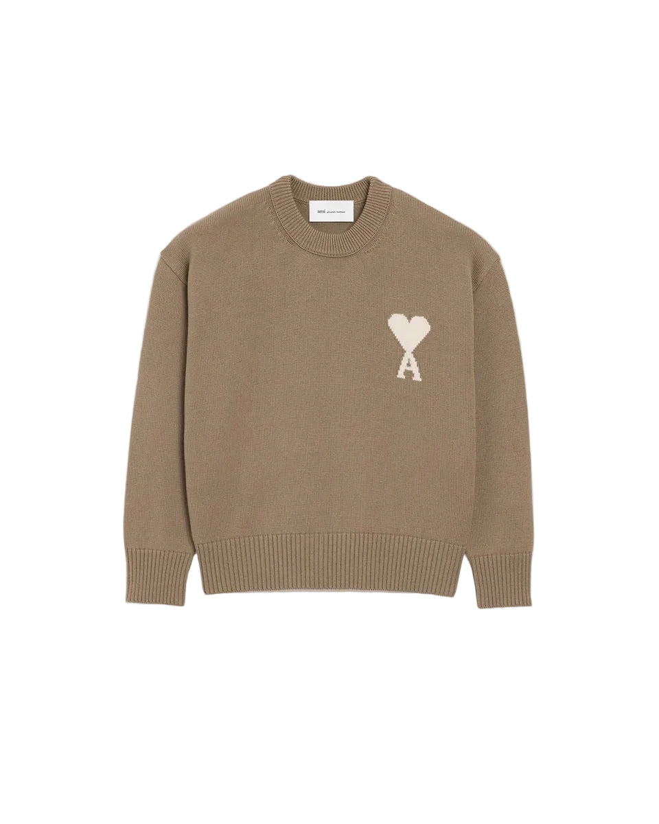 Beige wool and cotton crewneck ami de coeur sweater-AMI-Verso