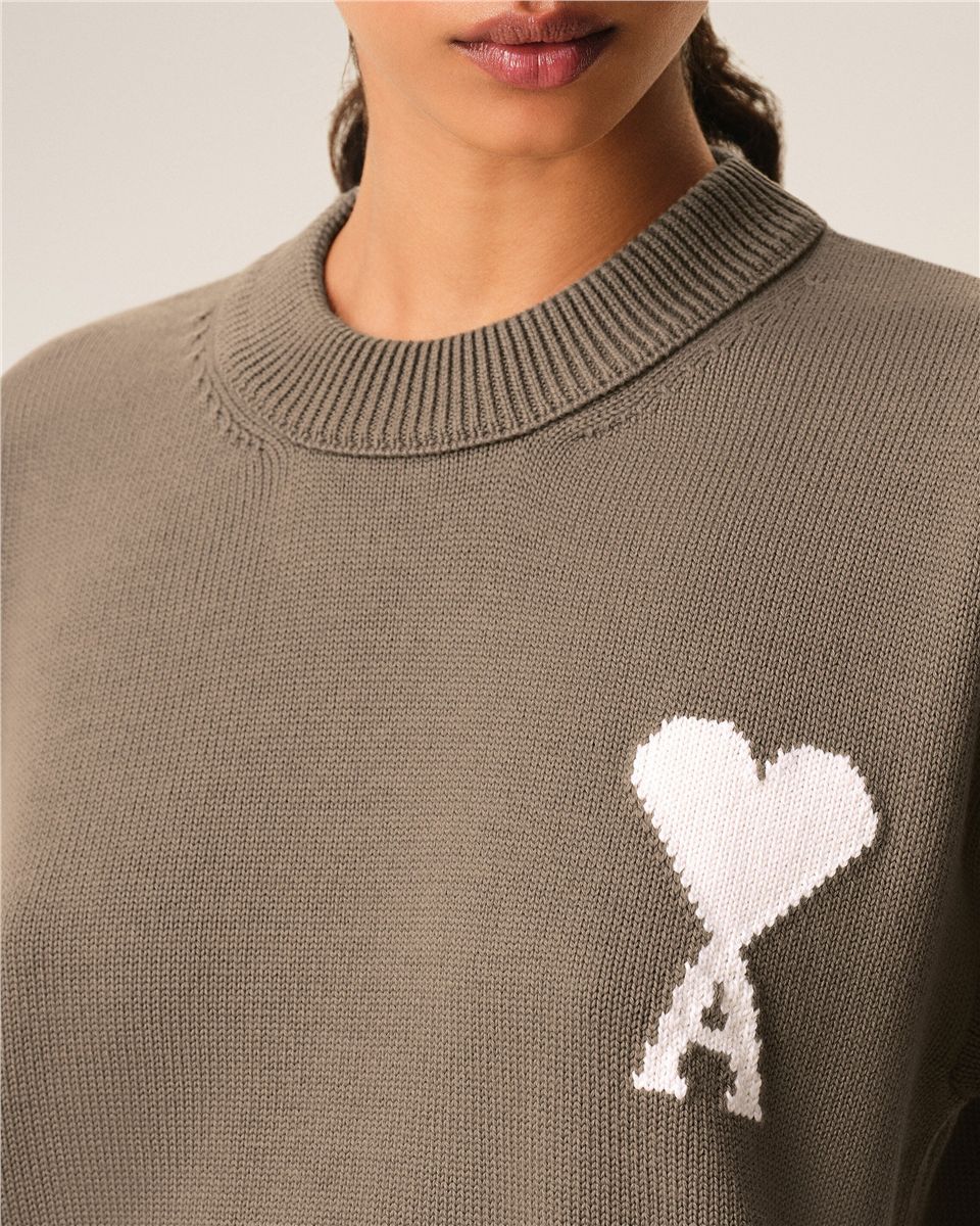 Beige wool and cotton crewneck ami de coeur sweater-AMI-Verso