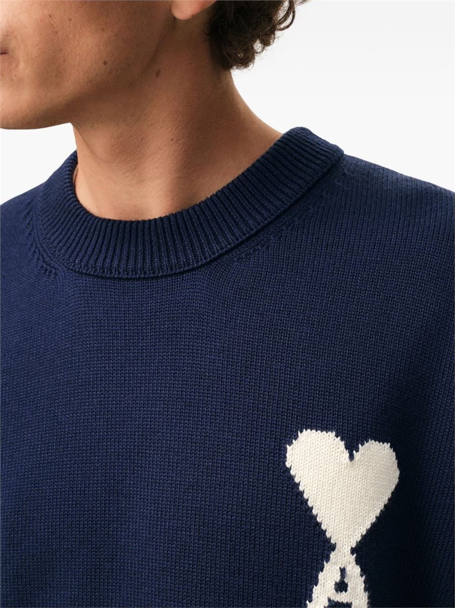 Beige wool and cotton crewneck ami de coeur sweater-AMI-Verso