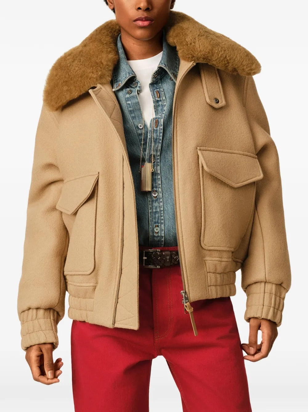Beige Wool Padded Jacket-AMI-Verso
