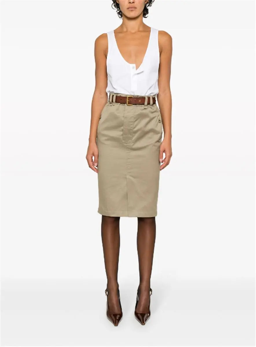 BELTED GABARDINE PENCIL SKIRT SAINT LAURENT