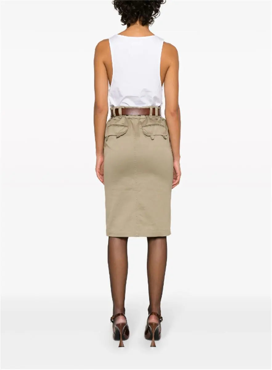 BELTED GABARDINE PENCIL SKIRT SAINT LAURENT
