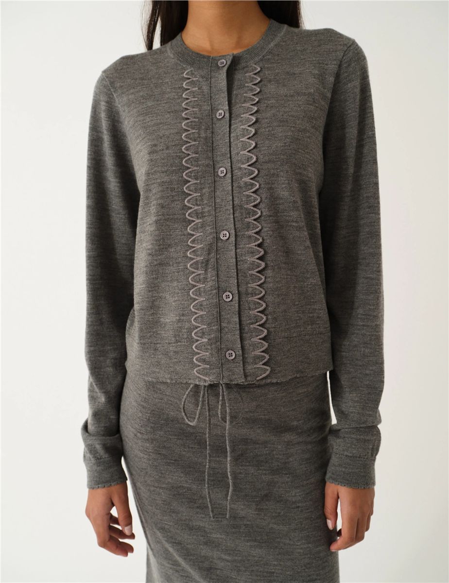 Bergen scallop mini cardigan grey melange-THE GARMENT-Verso