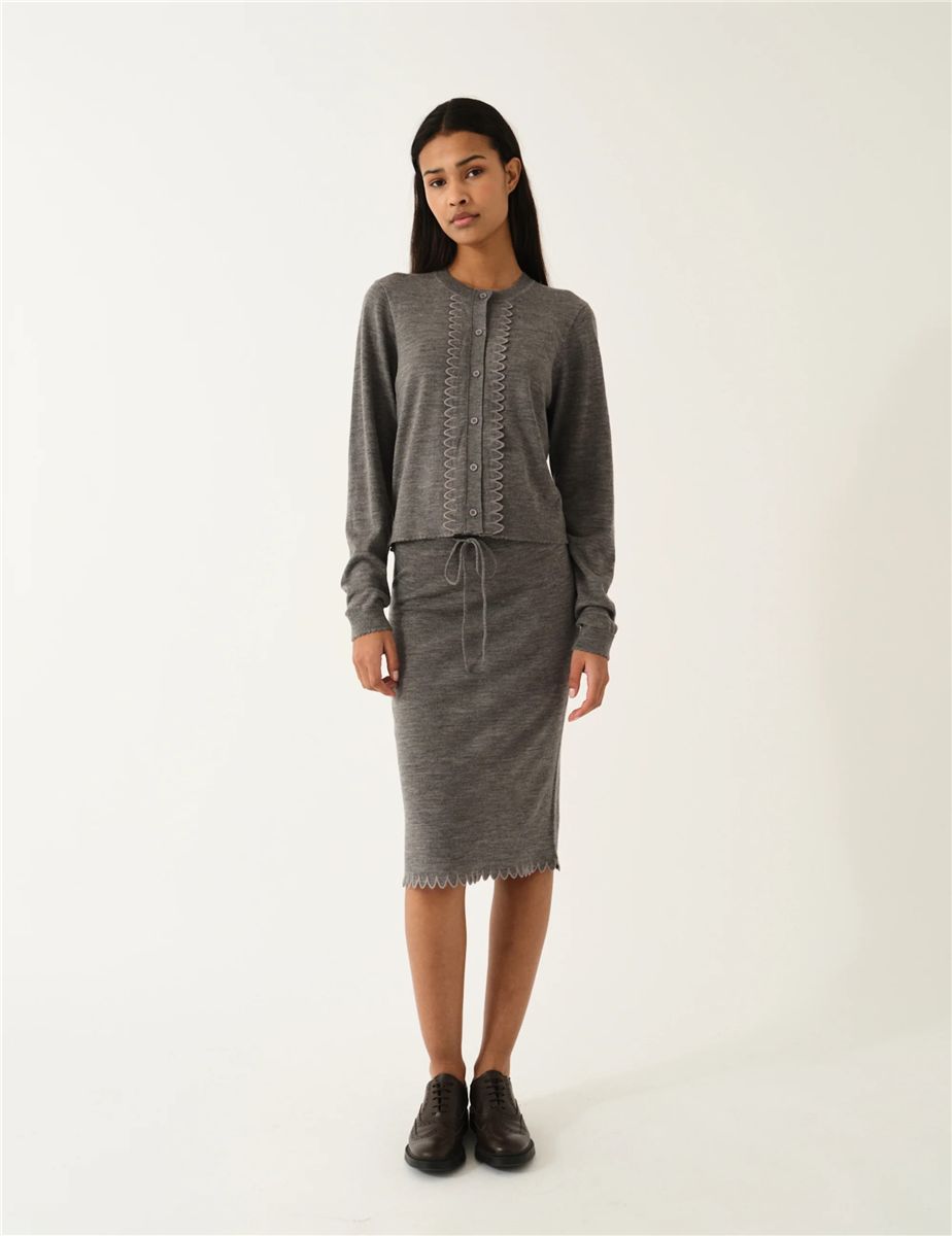 Bergen scallop mini cardigan grey melange-THE GARMENT-Verso