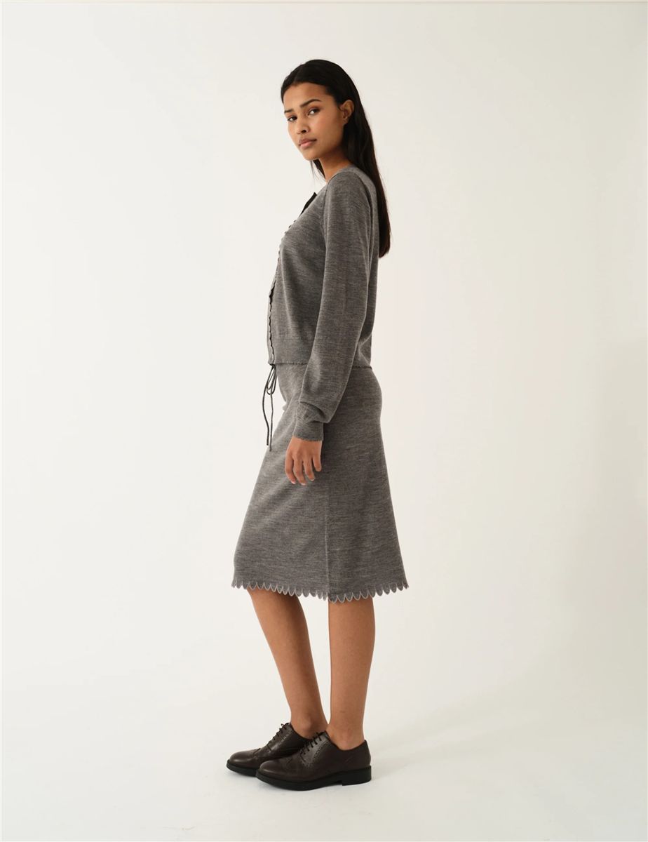 Bergen scallop mini cardigan grey melange-THE GARMENT-Verso