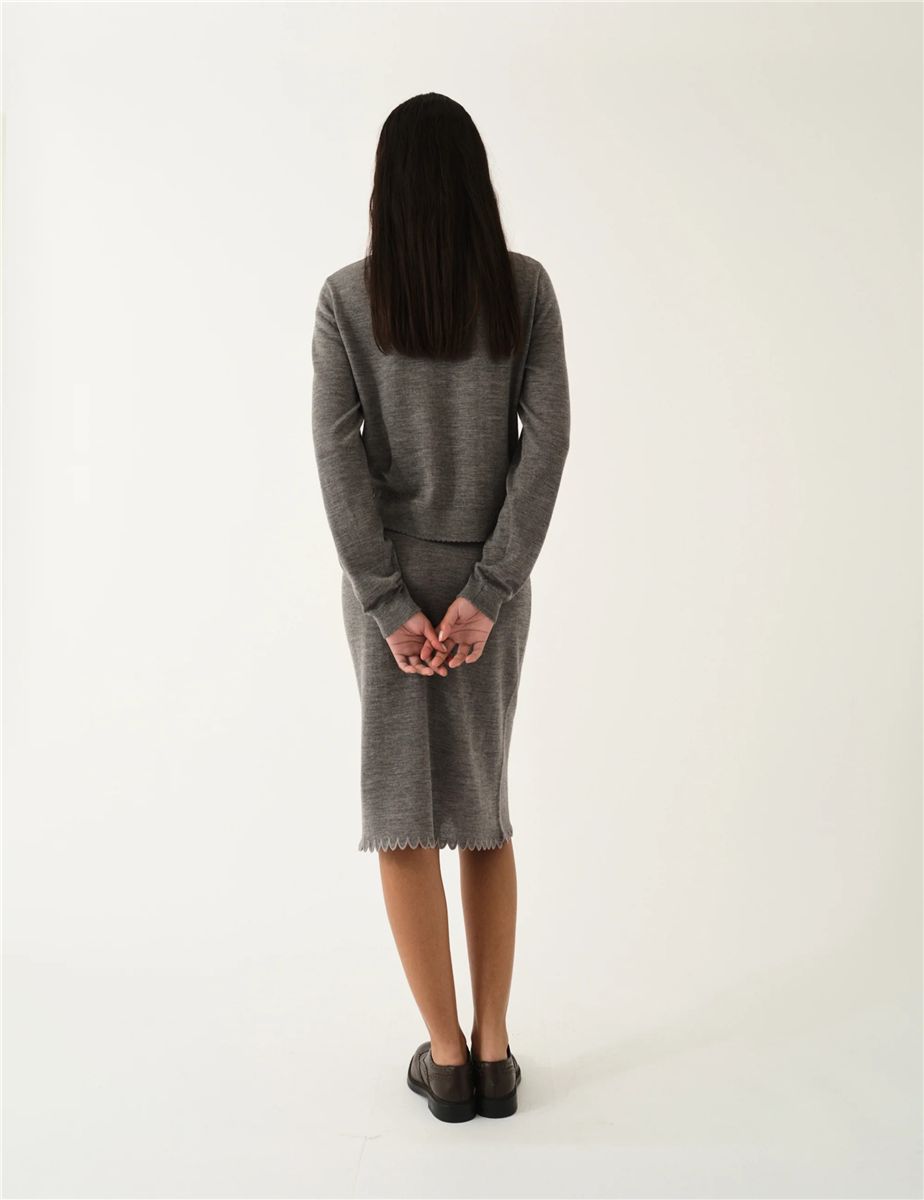 Bergen scallop mini cardigan grey melange-THE GARMENT-Verso