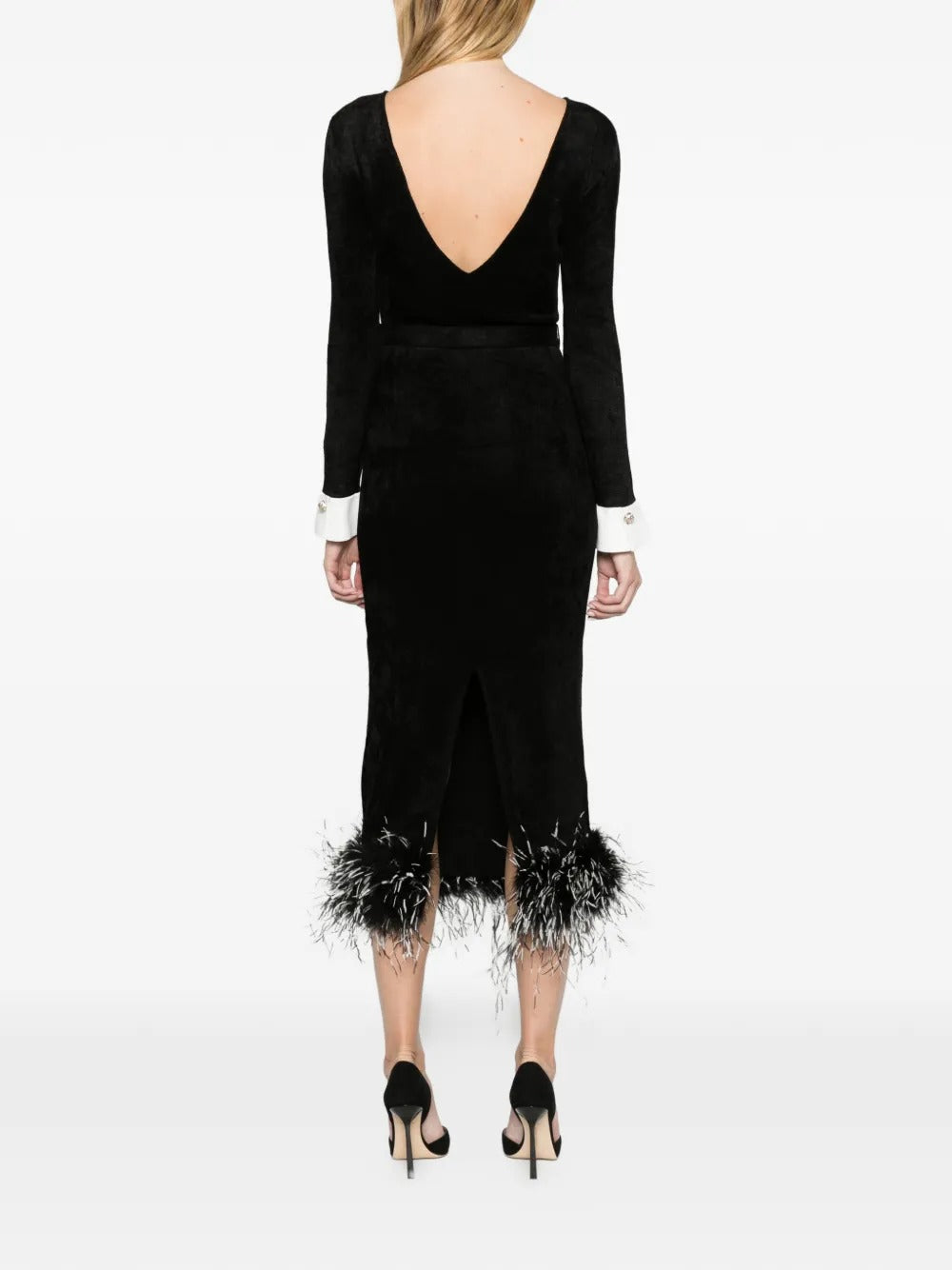 Black chenille knit feather midi dress-SELF-PORTRAIT-Verso