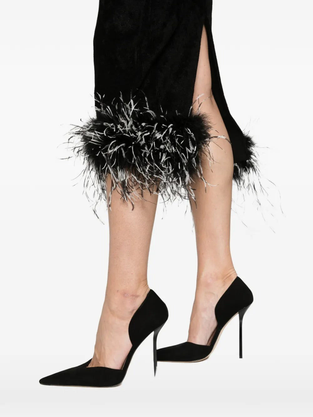 Black chenille knit feather midi dress-SELF-PORTRAIT-Verso