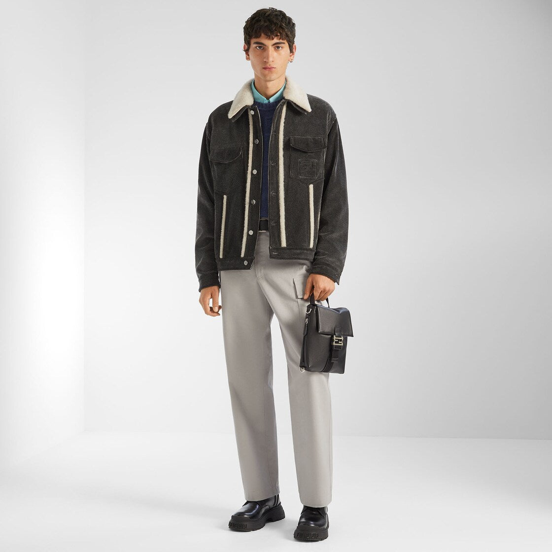 Black Corduroy Blouson-FENDI-Verso