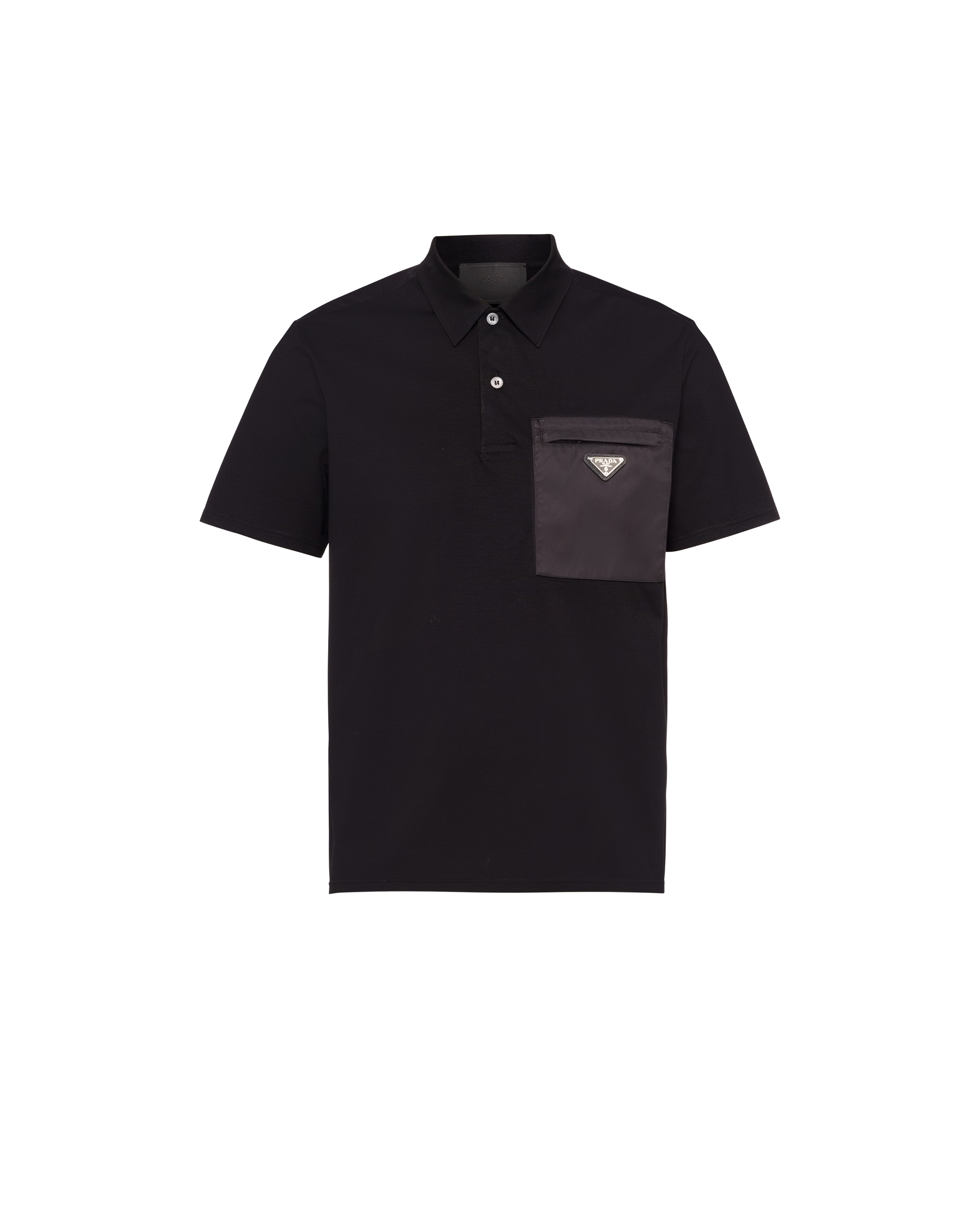 Black Cotton Stretch and Re-nylon Polo Shirt-PRADA-300454-M-Verso