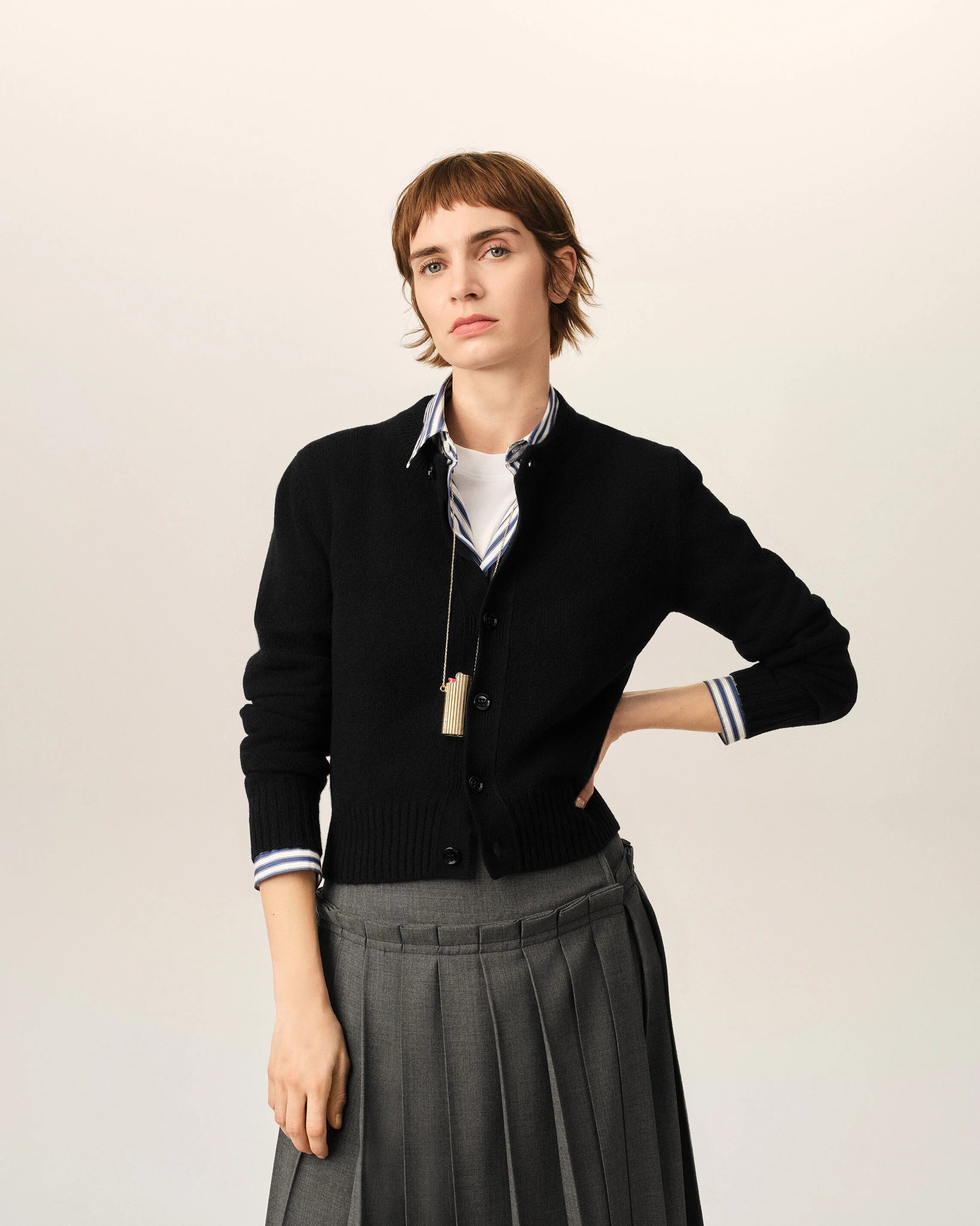 Black crewneck cashmere cardigan with ami de coeur-AMI-Verso