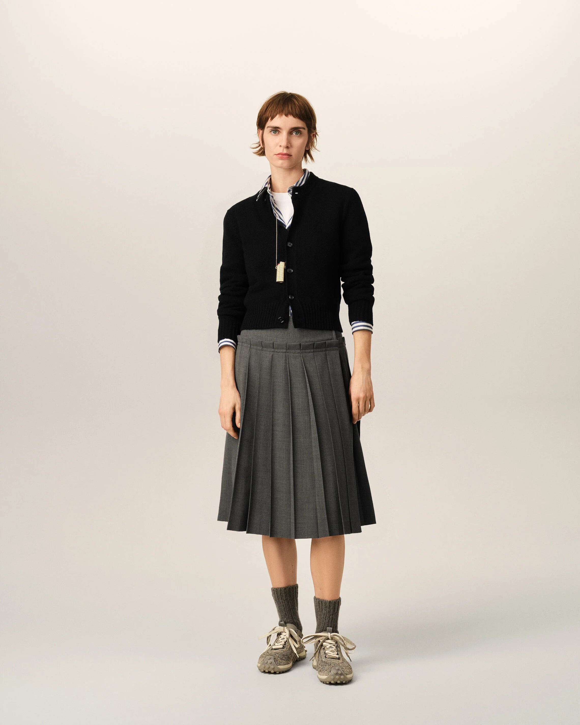 Black crewneck cashmere cardigan with ami de coeur-AMI-Verso