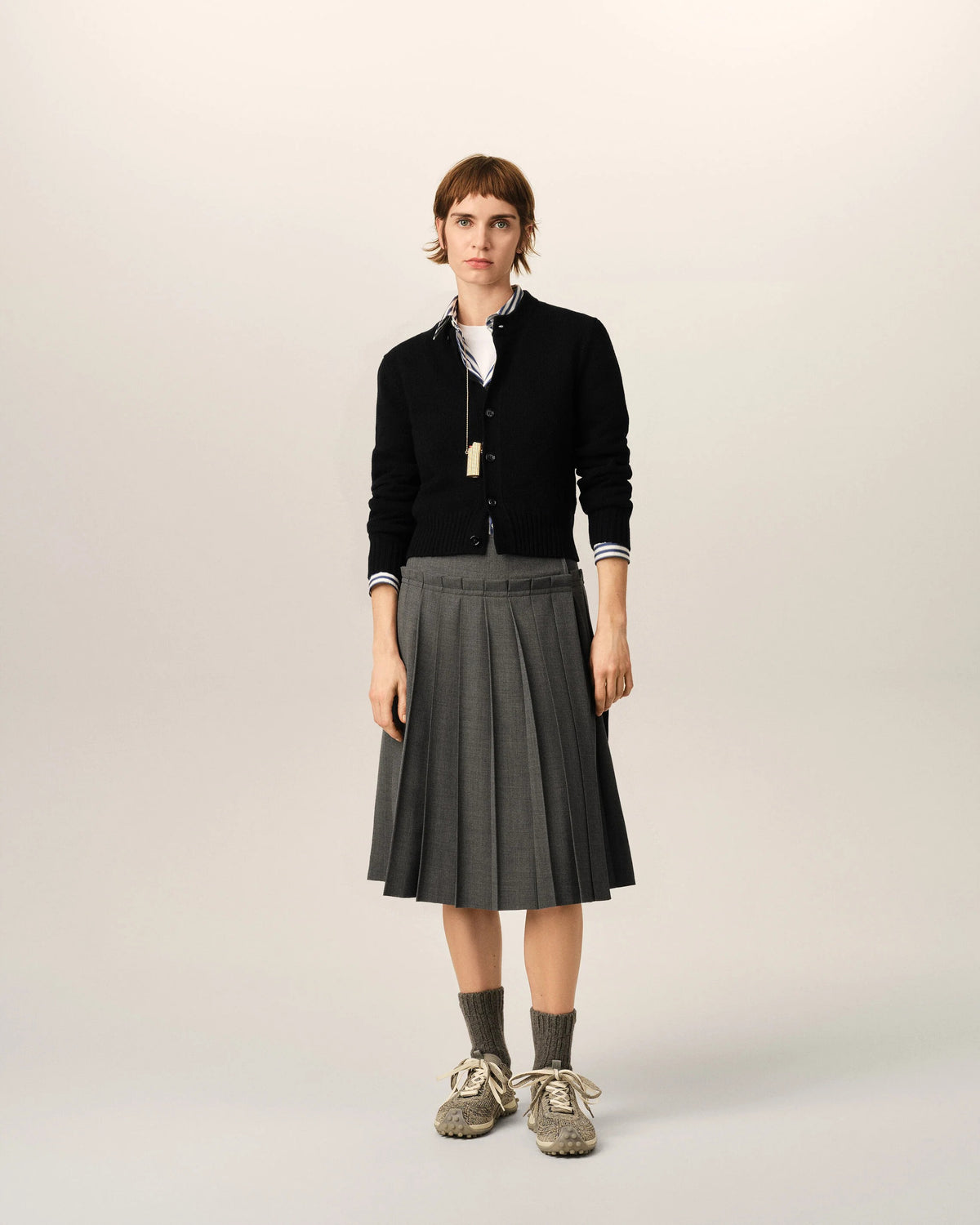 Black crewneck cashmere cardigan with ami de coeur-AMI-Verso