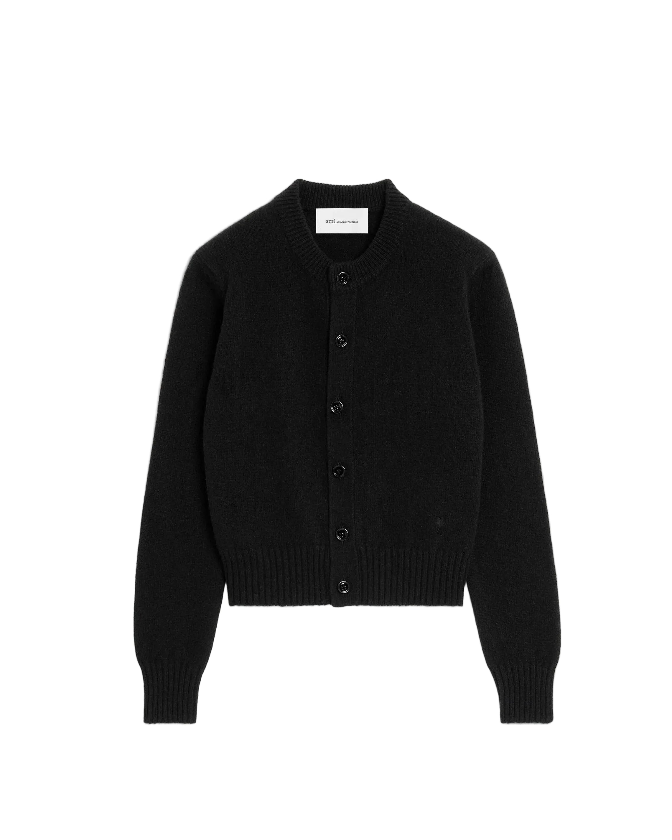 Black crewneck cashmere cardigan with ami de coeur-AMI-Verso