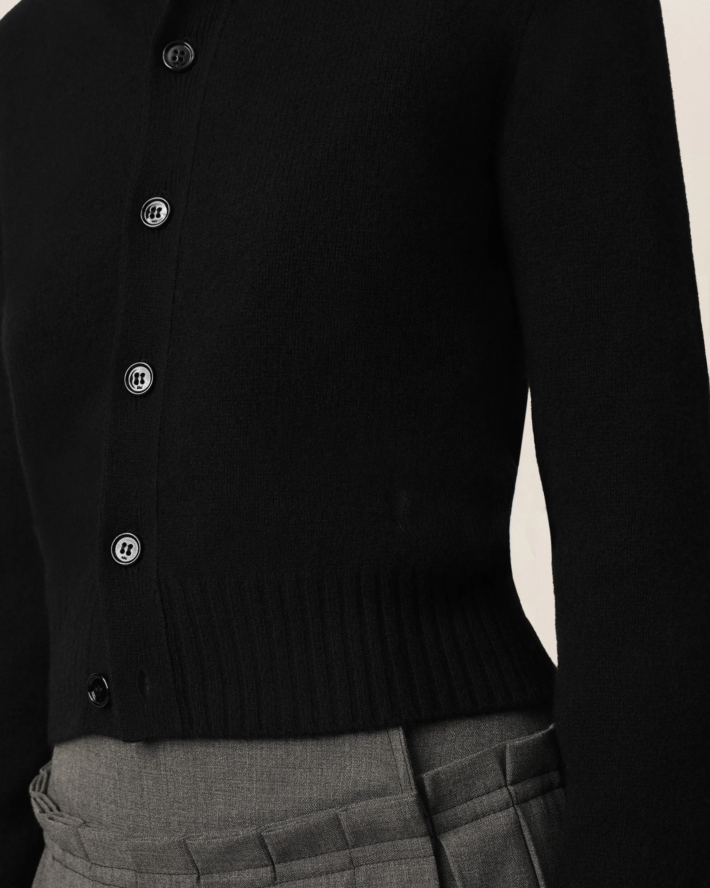 Black crewneck cashmere cardigan with ami de coeur-AMI-Verso