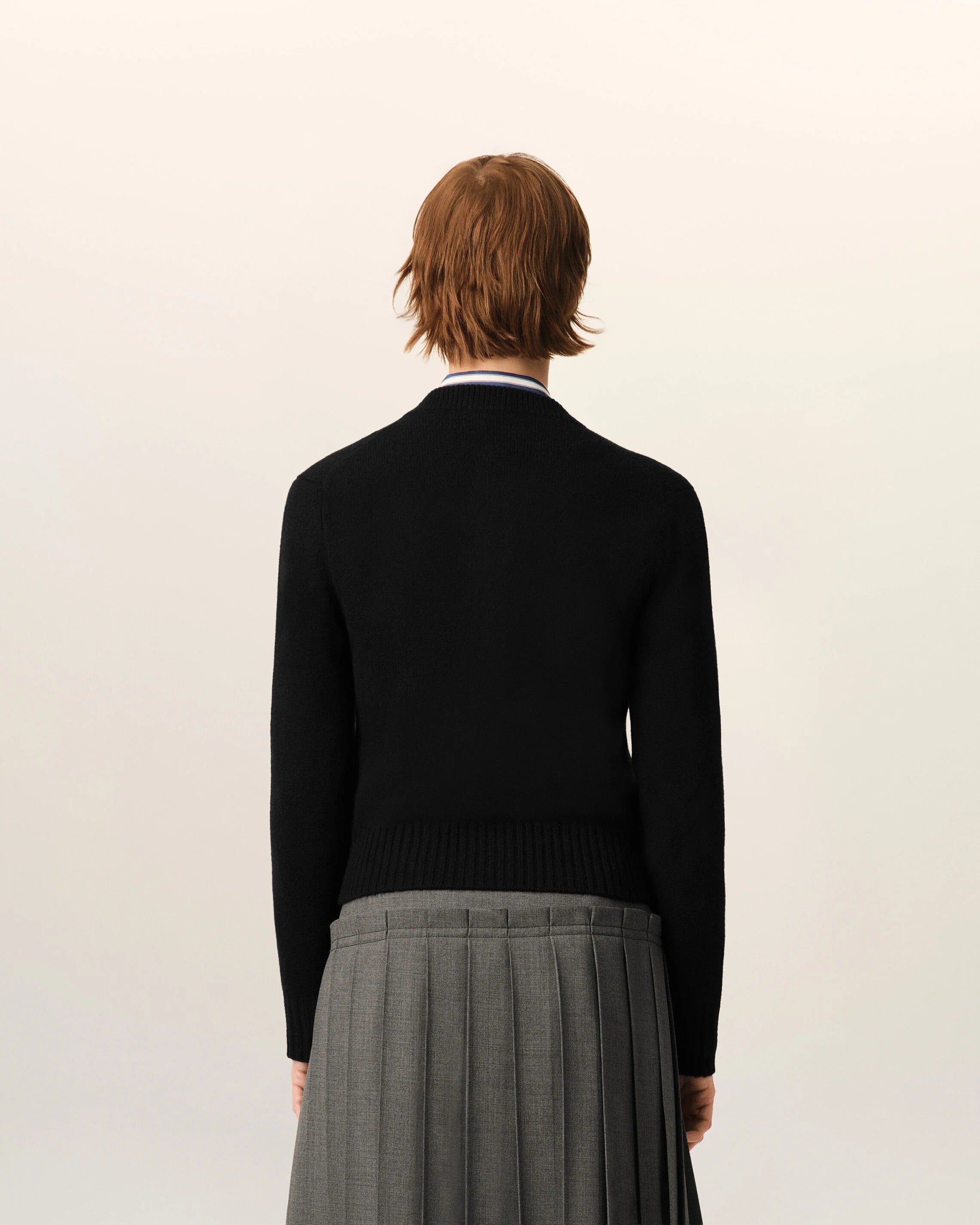 Black crewneck cashmere cardigan with ami de coeur-AMI-Verso