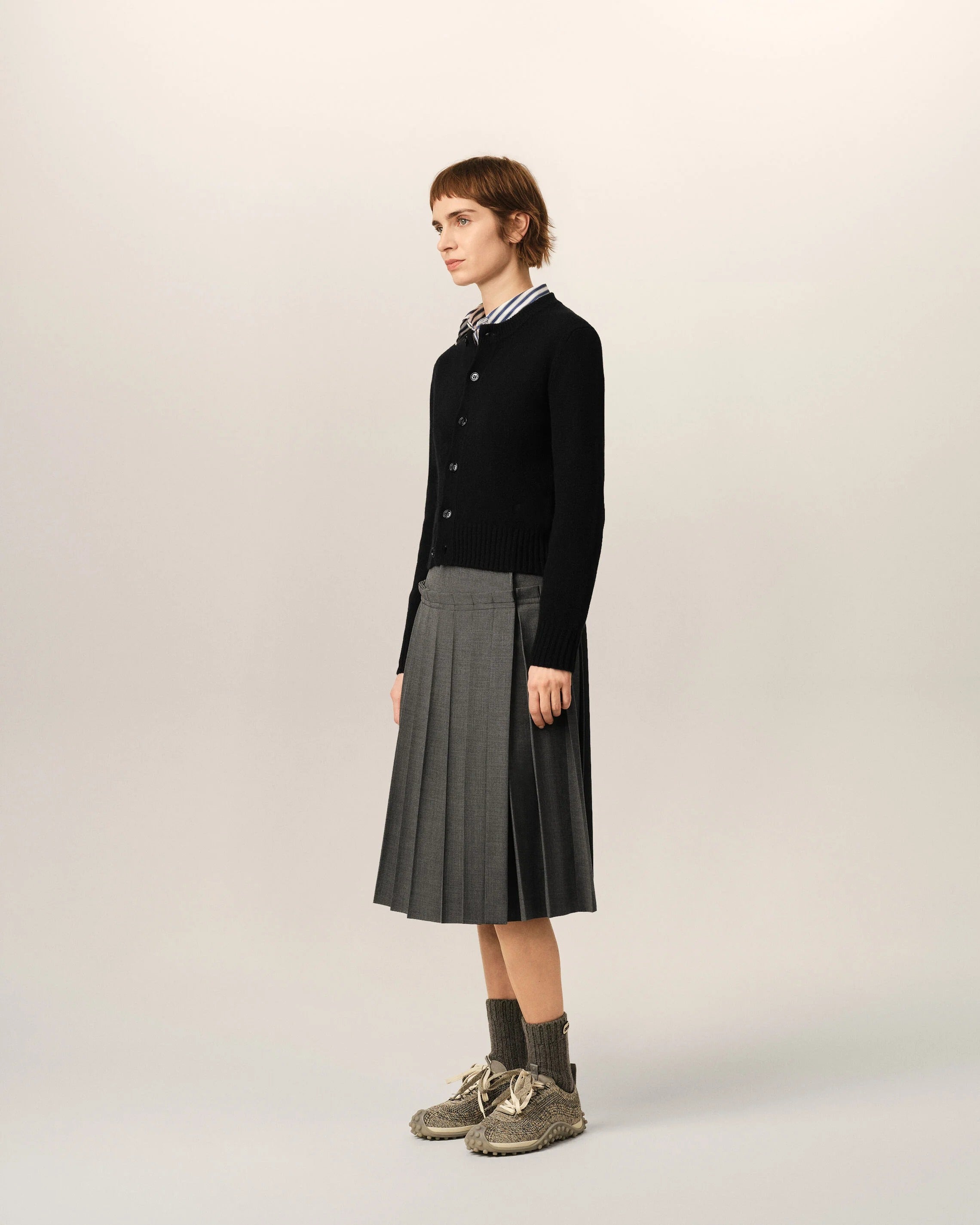 Black crewneck cashmere cardigan with ami de coeur-AMI-Verso