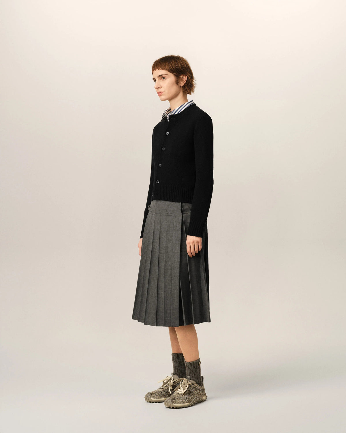 Black crewneck cashmere cardigan with ami de coeur-AMI-Verso