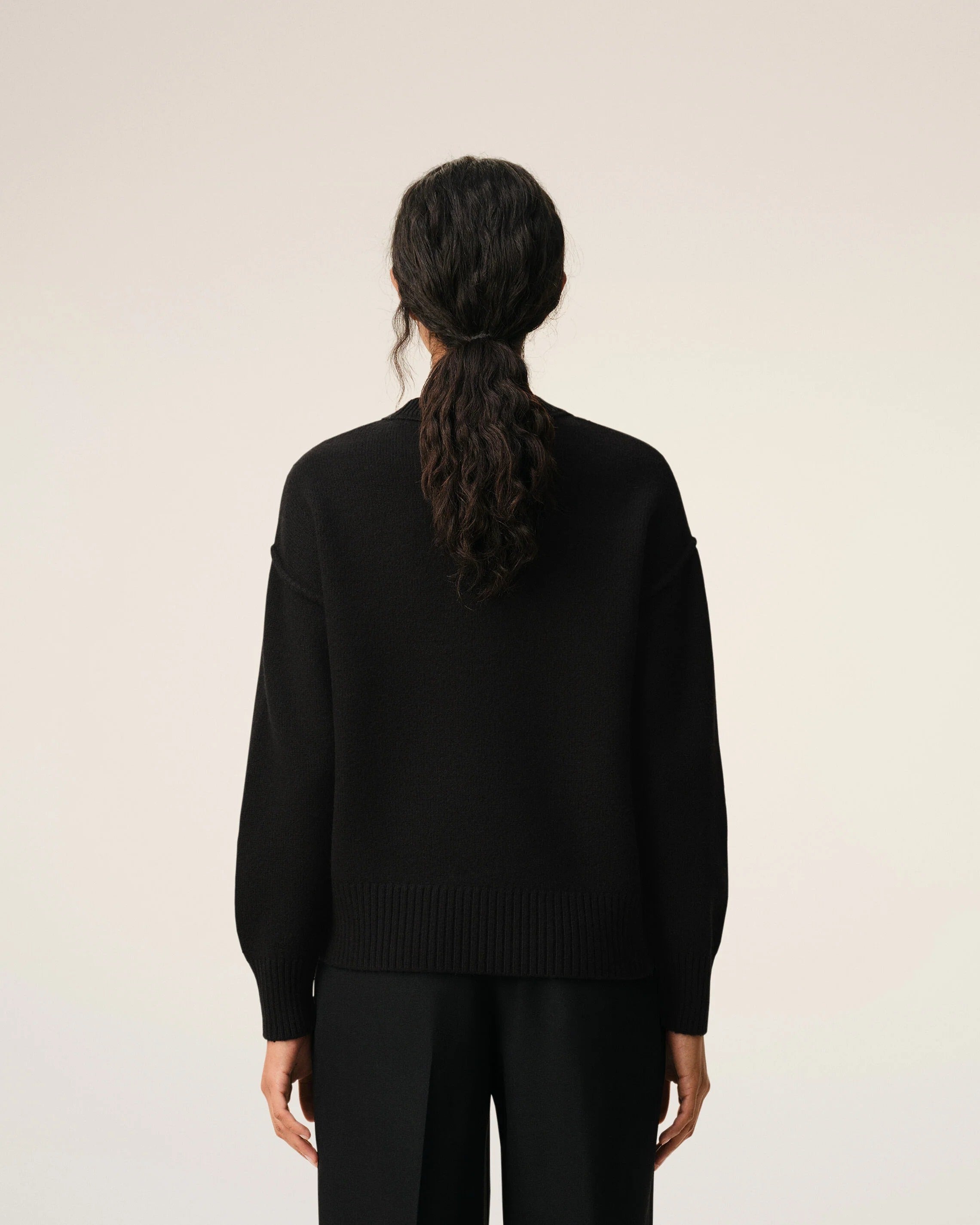 Black crewneck wool sweater with ami de coeur-AMI-Verso