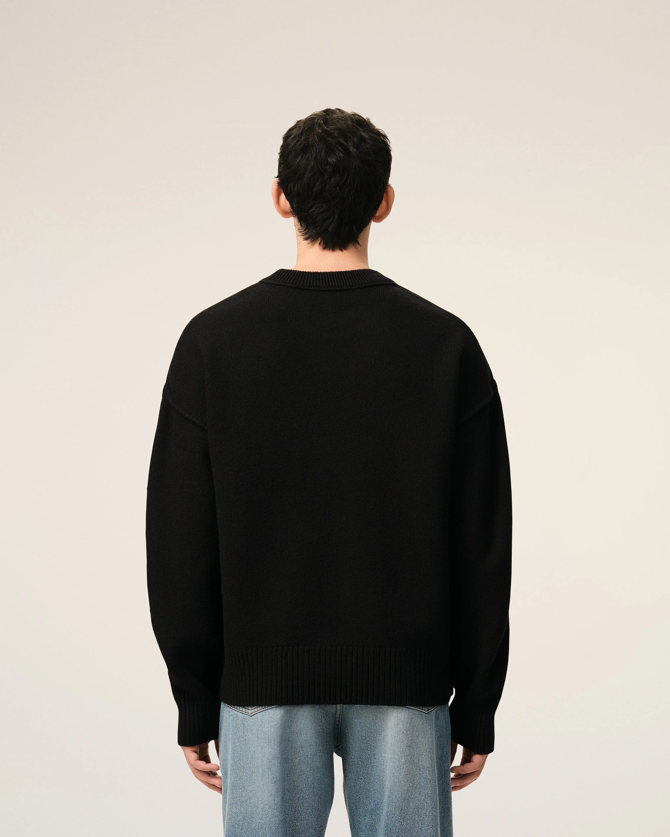 Black crewneck wool sweater with ami de coeur-AMI-Verso