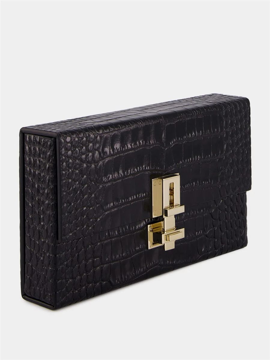 Black crocodile clutch in leather-TOM FORD-Verso