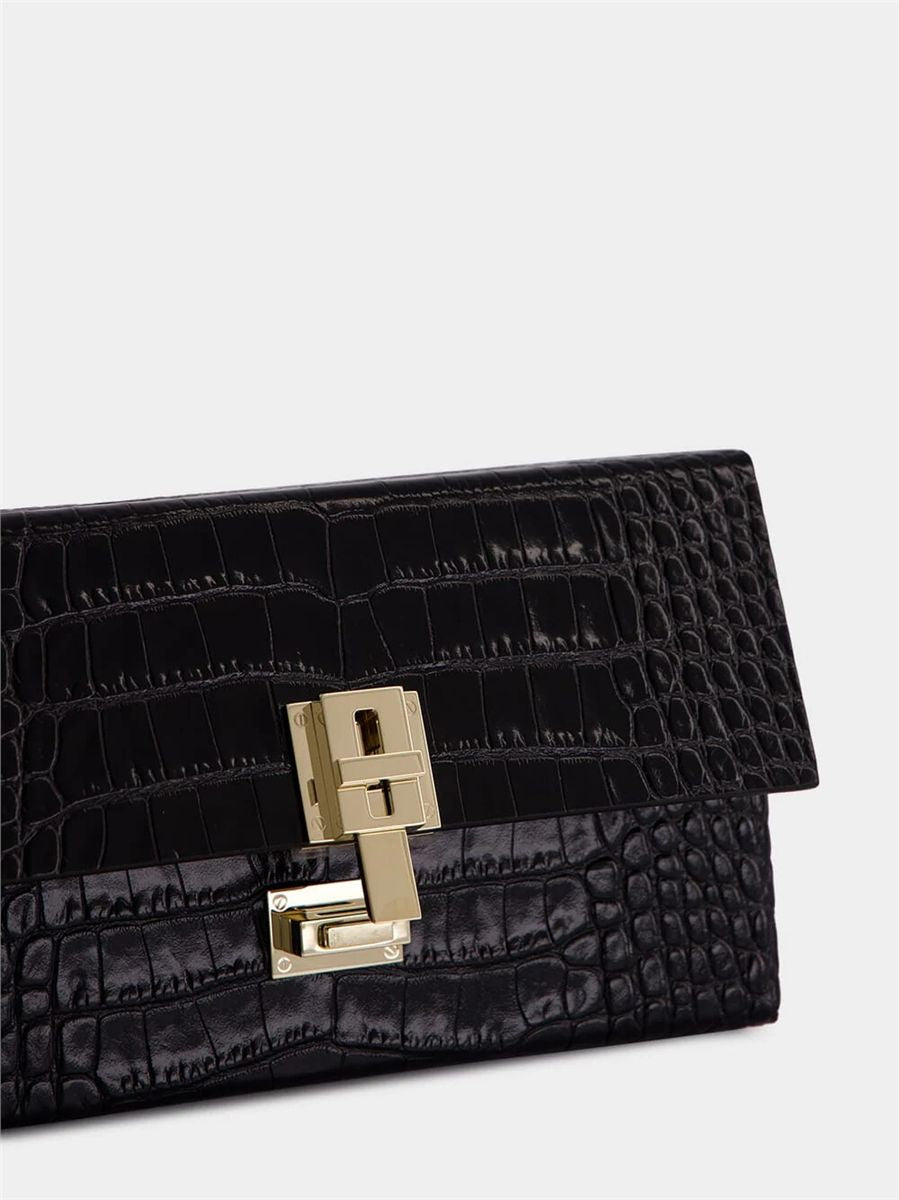 Black crocodile clutch in leather-TOM FORD-Verso