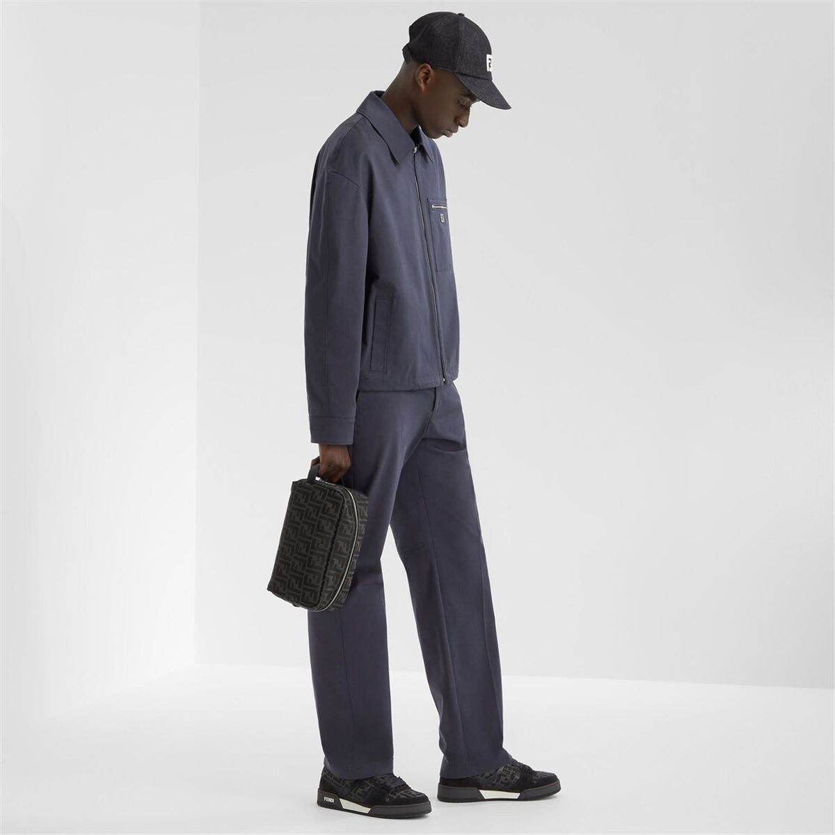 Black ff jacquard and grey suede low-tops-FENDI-Verso