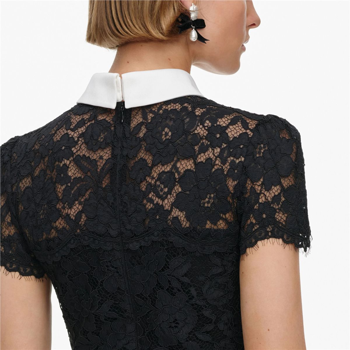 Black lace contrast collar midi dress-SELF-PORTRAIT-Verso