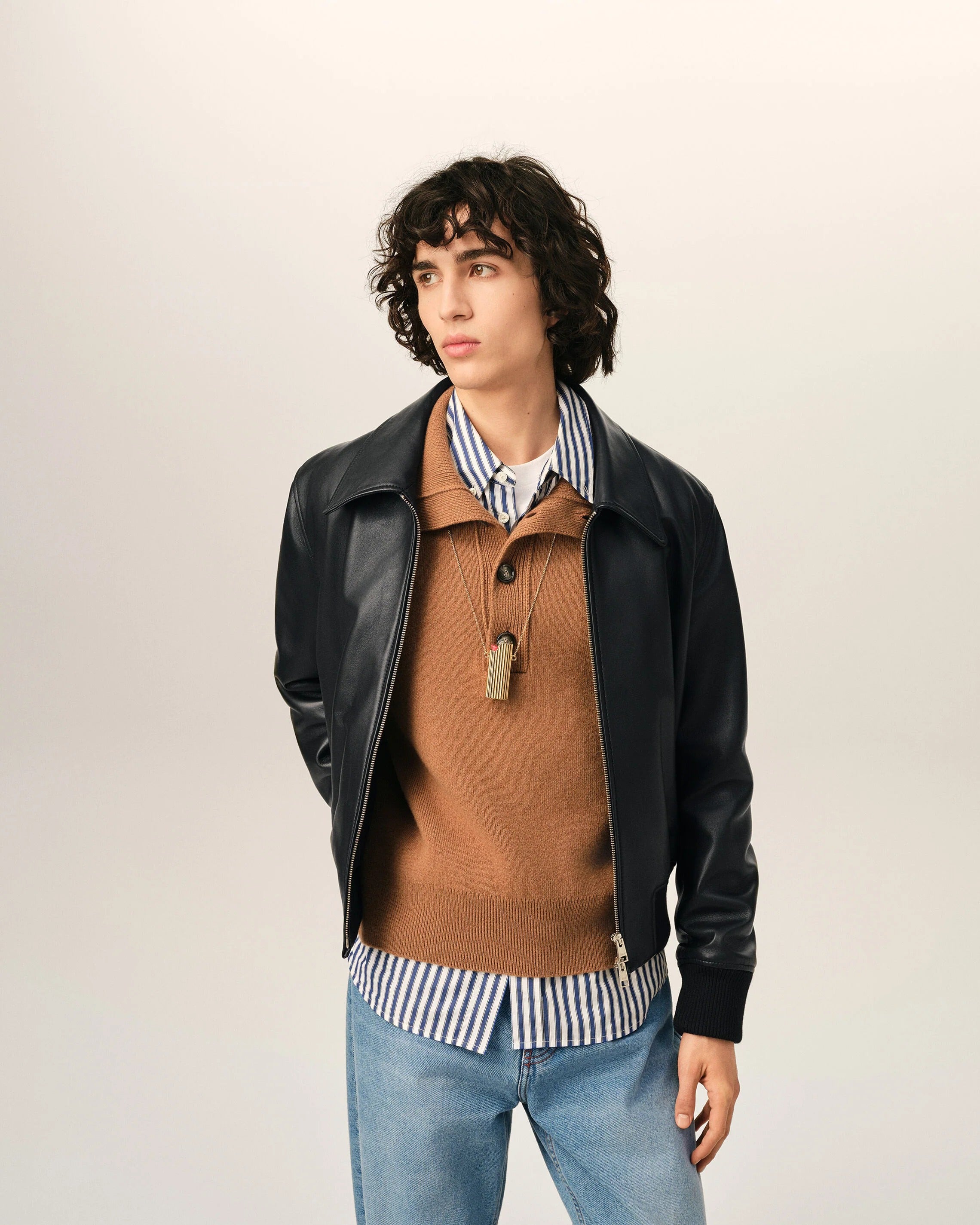 Black Lamb Leather Zipped Jacket-AMI-Verso