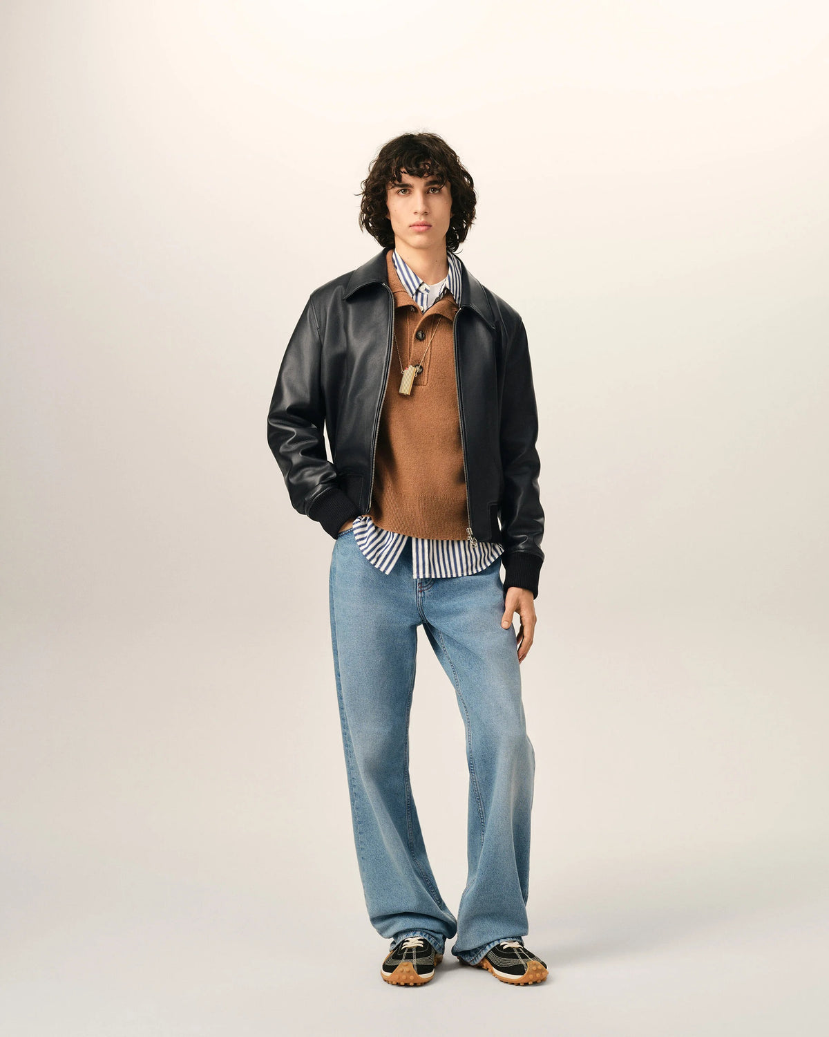 Black Lamb Leather Zipped Jacket-AMI-Verso