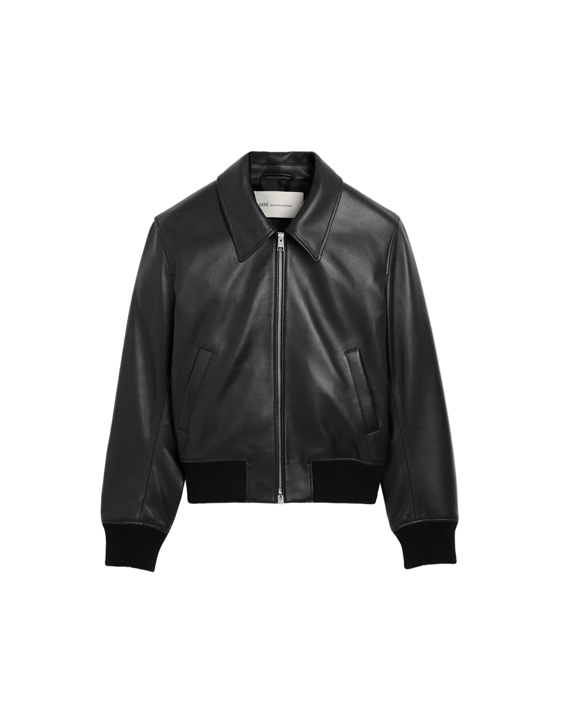 Black Lamb Leather Zipped Jacket-AMI-312084-M-Verso