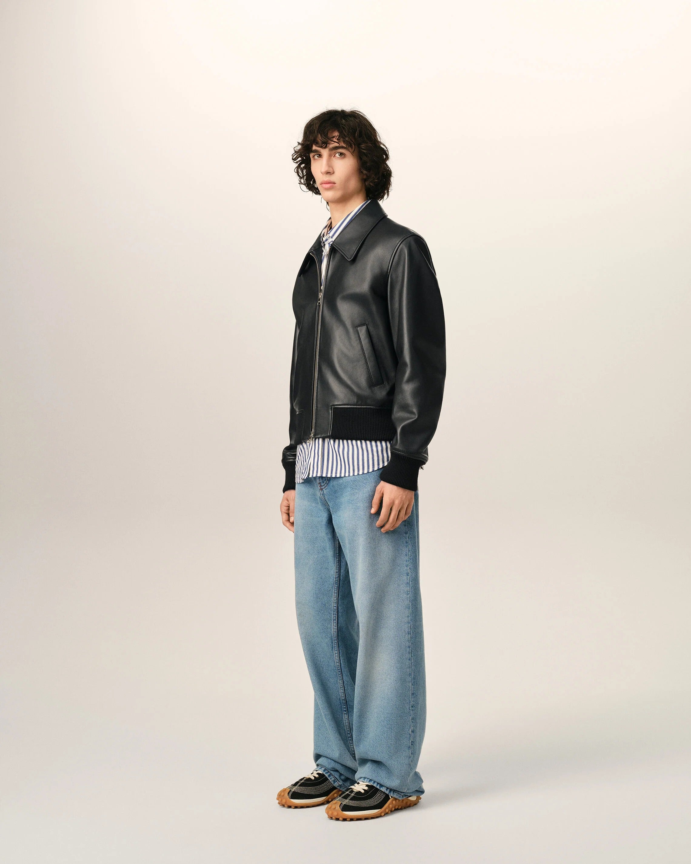 Black Lamb Leather Zipped Jacket-AMI-Verso