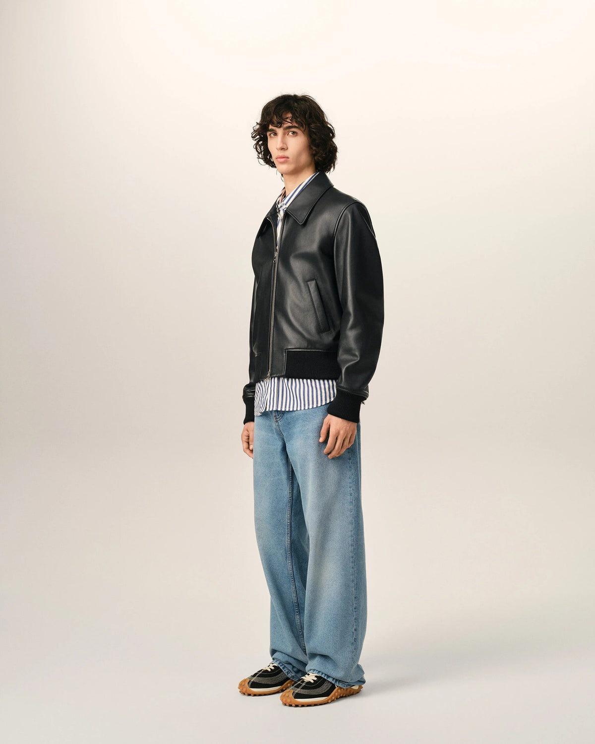 Black Lamb Leather Zipped Jacket-AMI-Verso