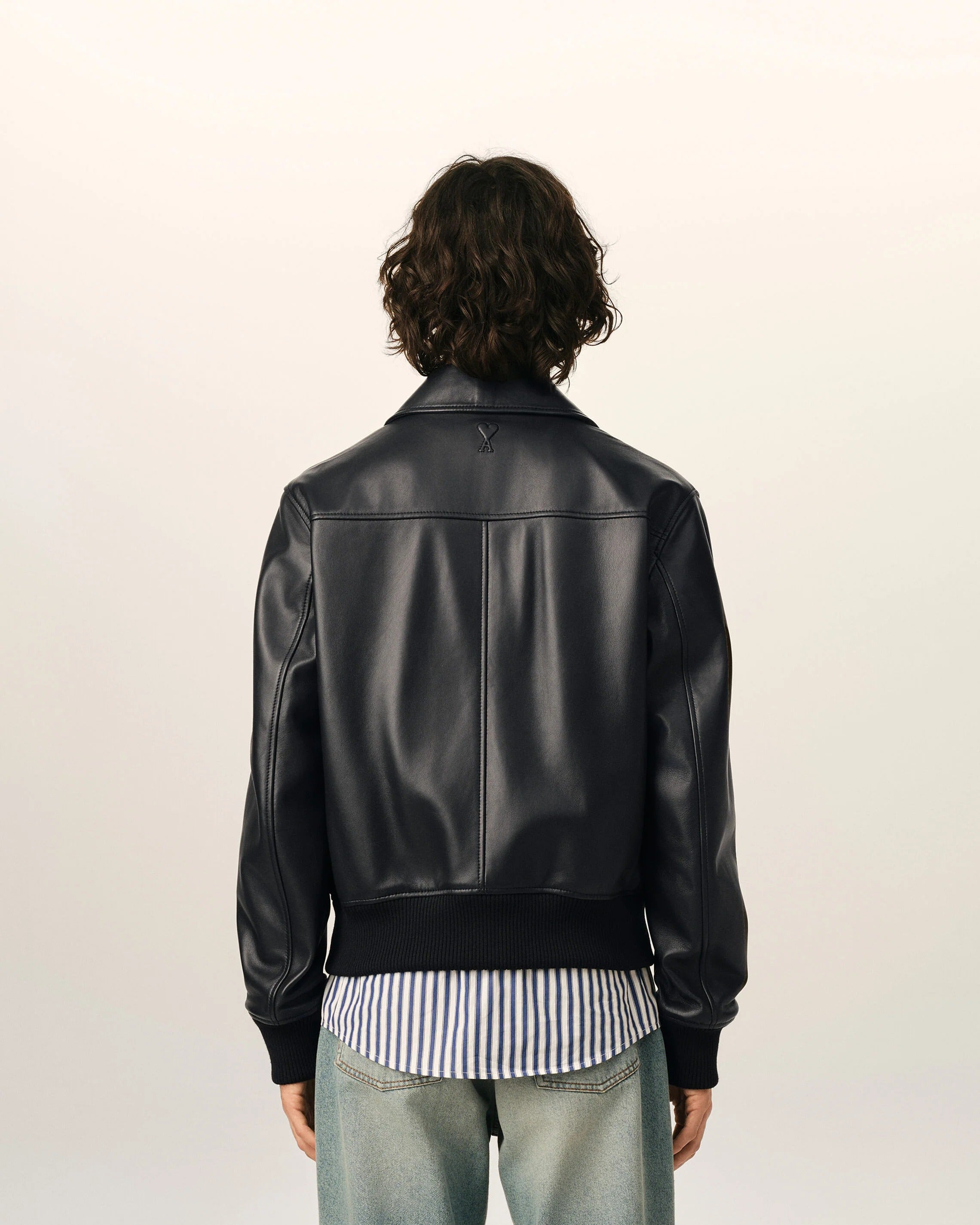 Black Lamb Leather Zipped Jacket-AMI-Verso