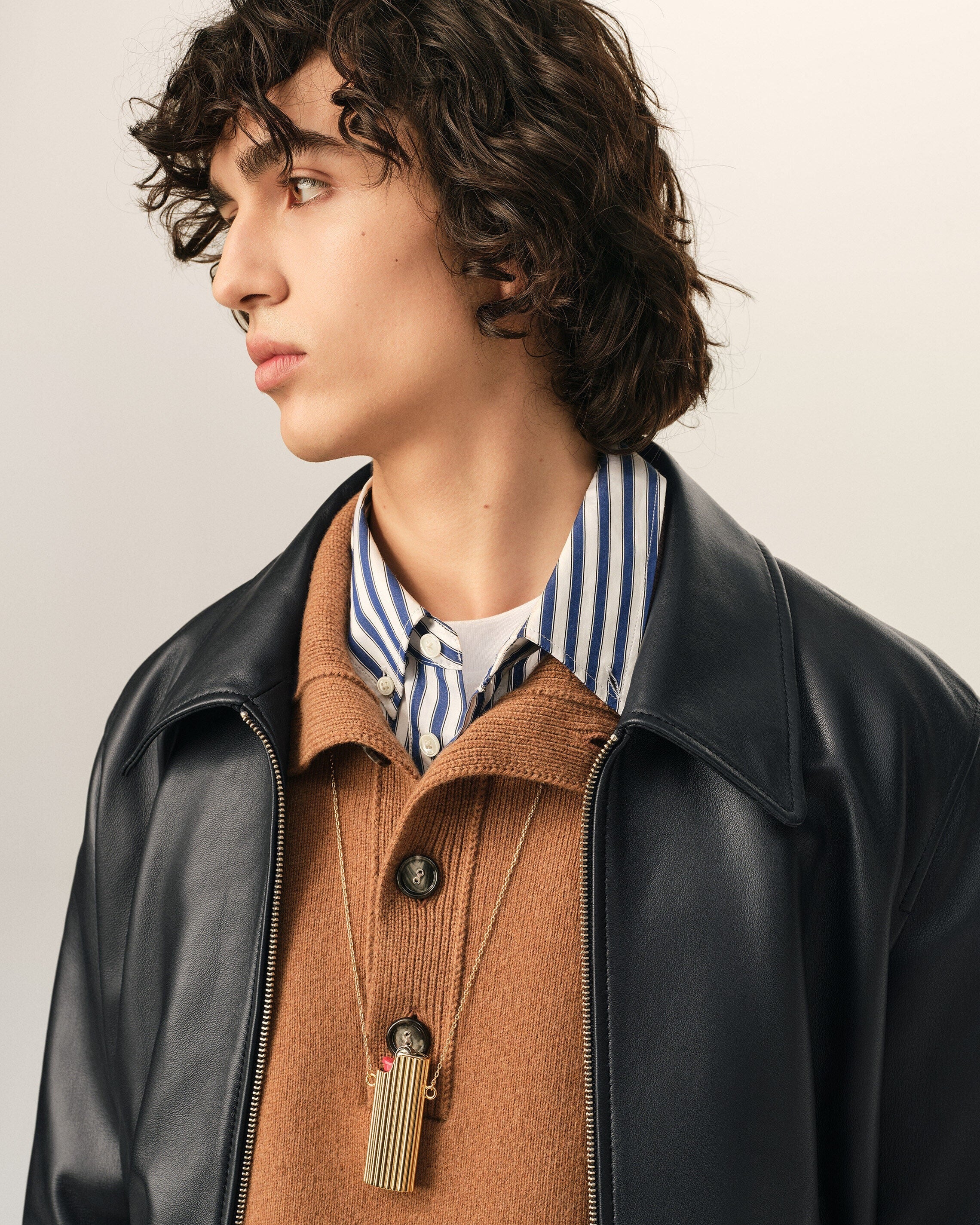 Black Lamb Leather Zipped Jacket-AMI-Verso