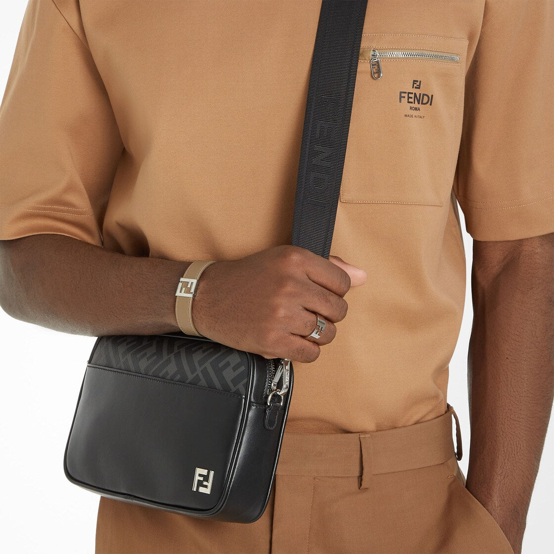 Black leather and black ff canvas bag-FENDI-Verso