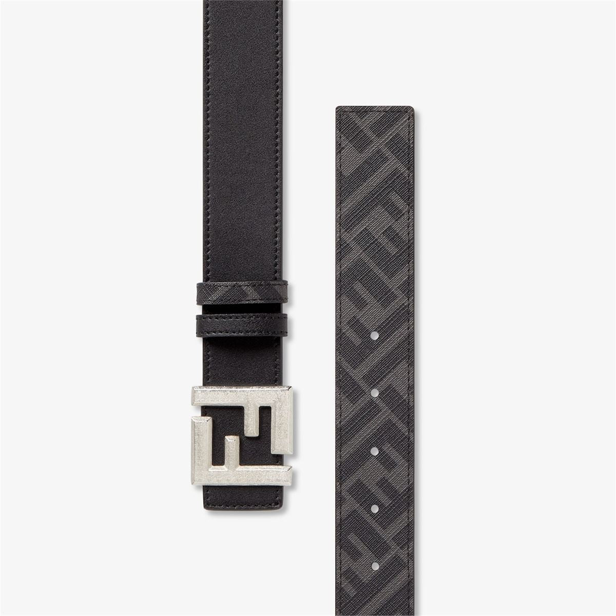 Black leather and black ff canvas reversible belt-FENDI-Verso