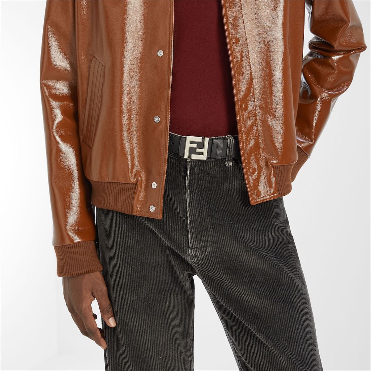 Black leather and black ff canvas reversible belt-FENDI-Verso