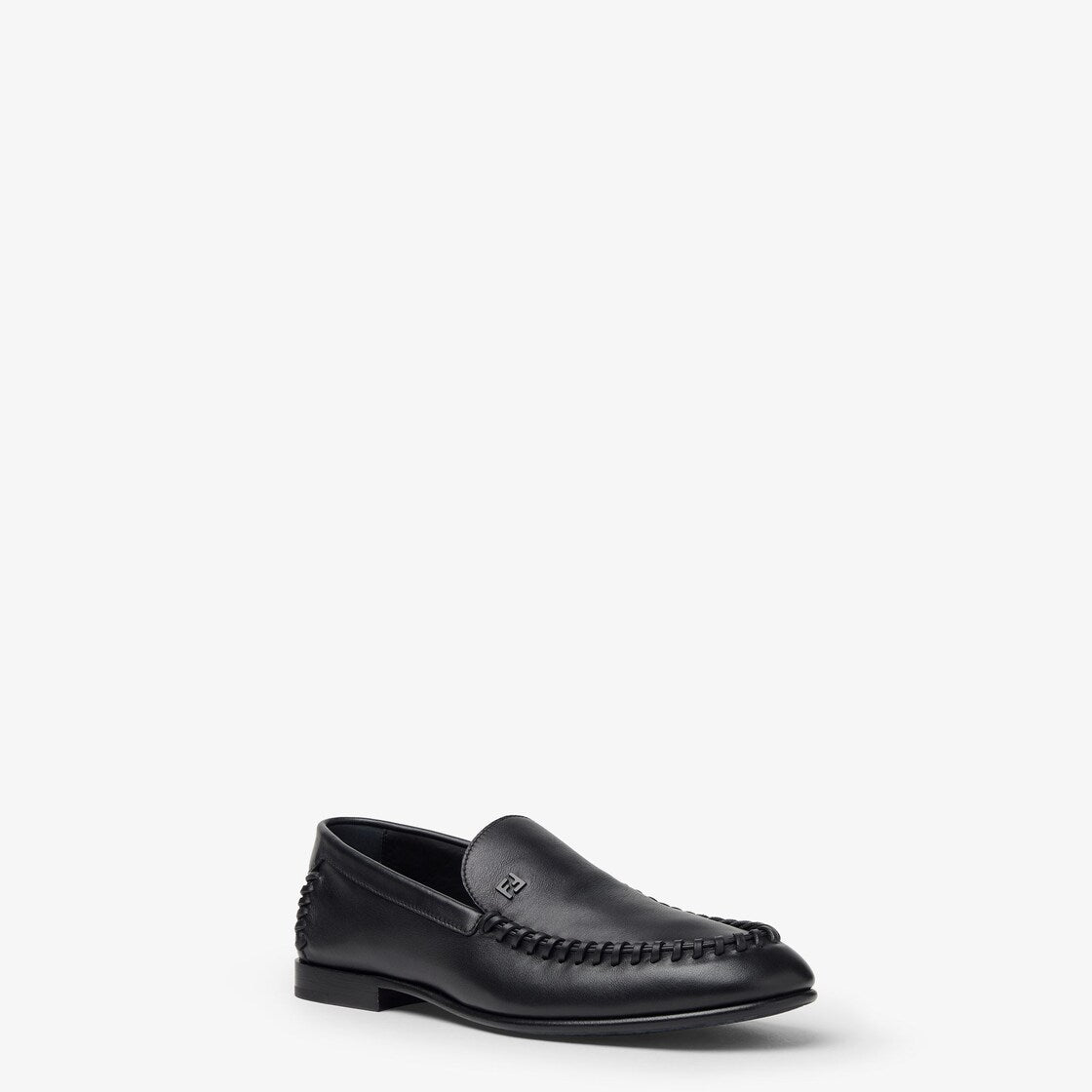 Black leather braided loafers-FENDI-Verso