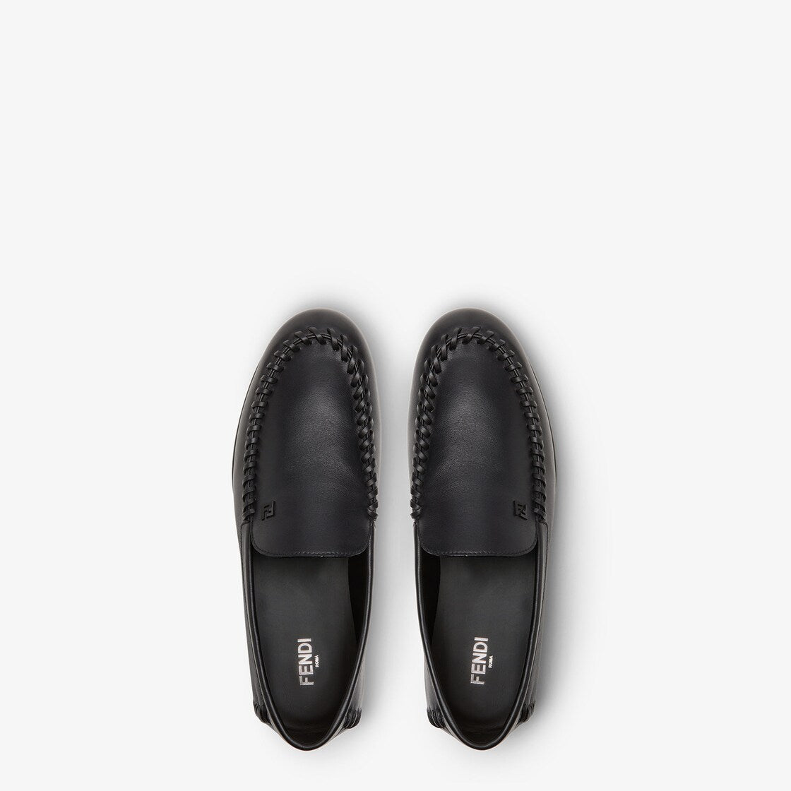 Black leather braided loafers-FENDI-Verso