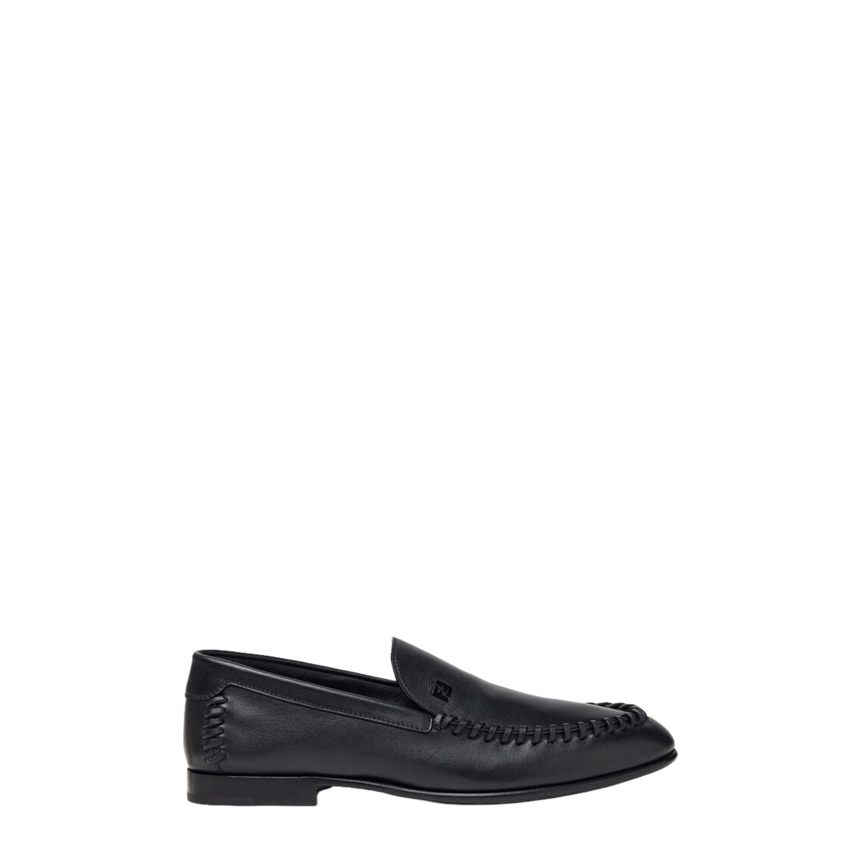 Black leather braided loafers-FENDI-Verso