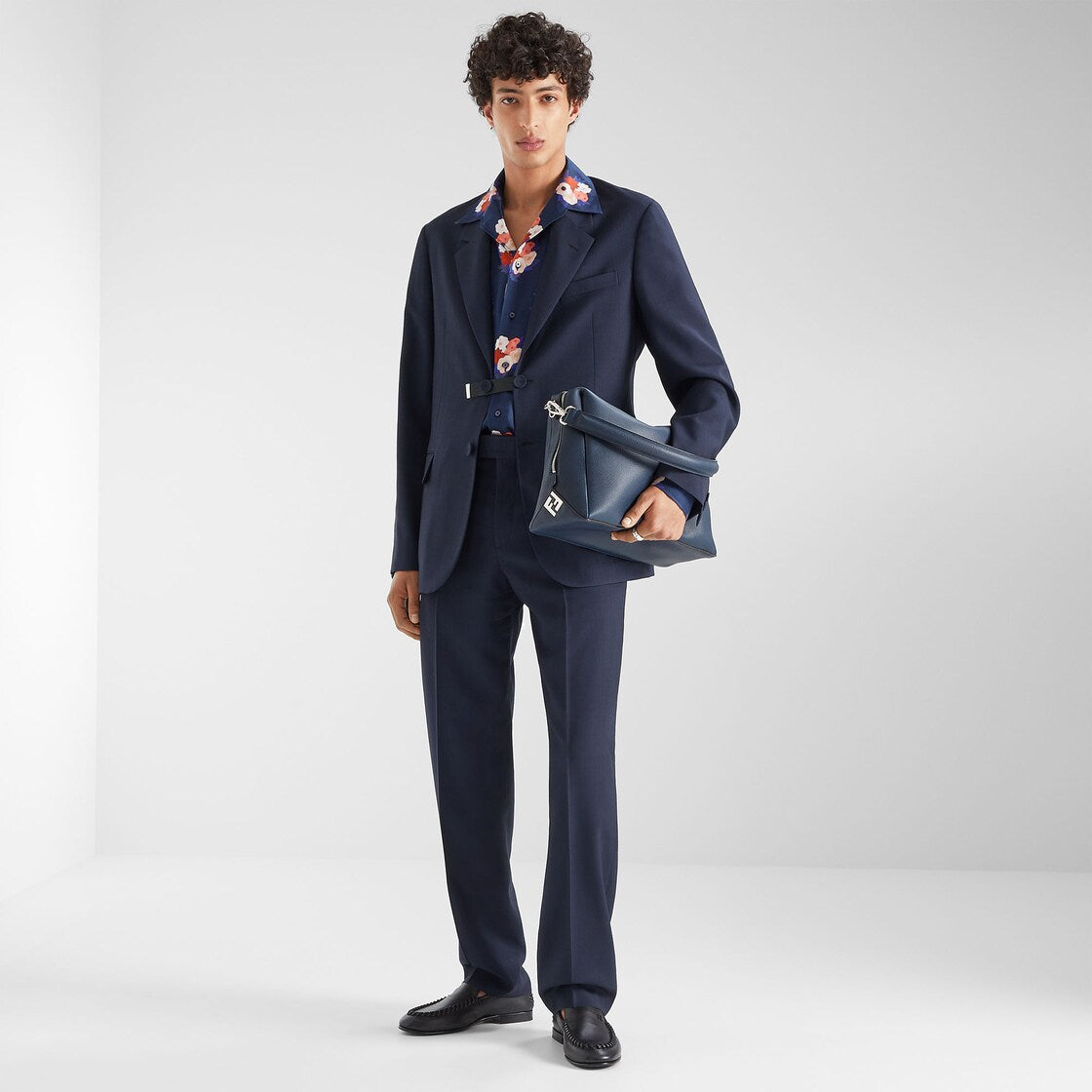 Black leather braided loafers-FENDI-Verso