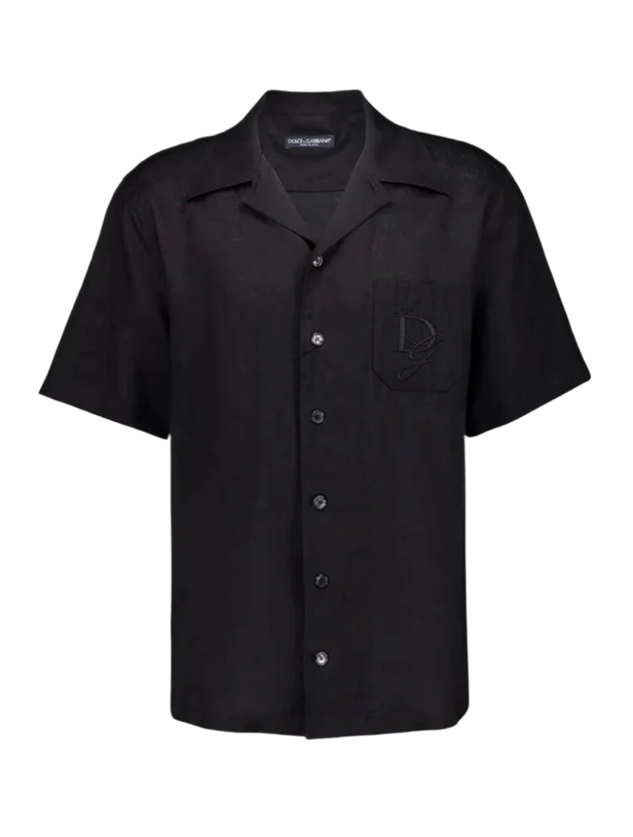 BLACK LINEN SHORT SLEEVE BUTTON-UP SHIRT - DOLCE & GABBANA - Verso