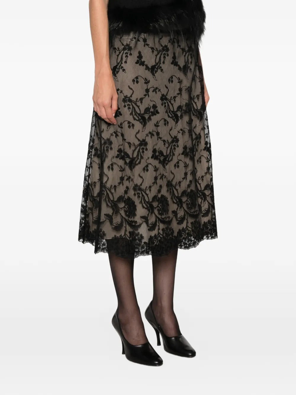 Black Peonia Lace Skirt-FENDI-Verso