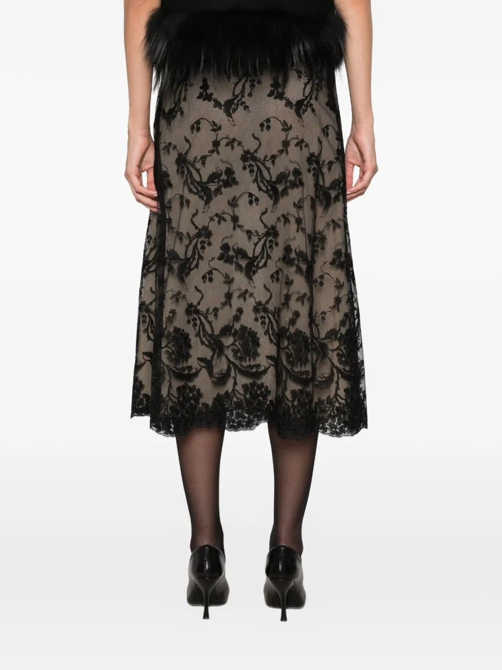 Black Peonia Lace Skirt-FENDI-Verso