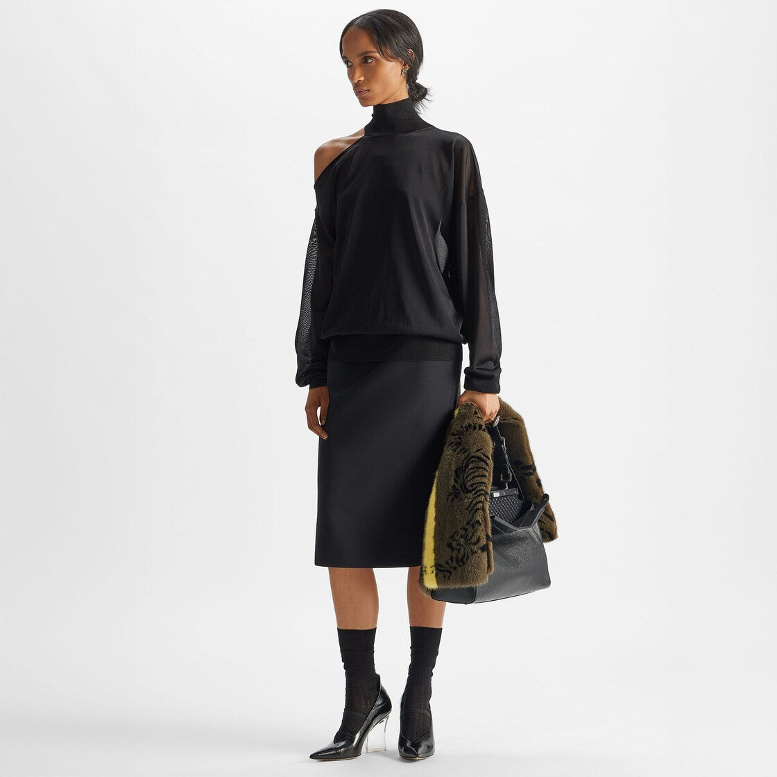 Black silk and wool skirt-FENDI-Verso