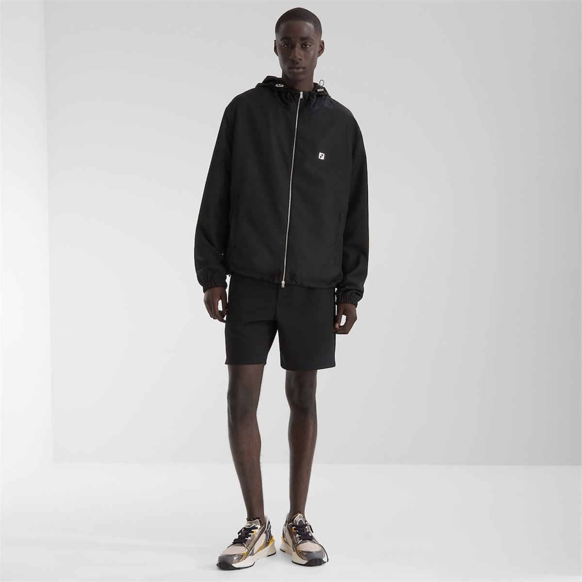 Black tech fabric blouson-FENDI-Verso