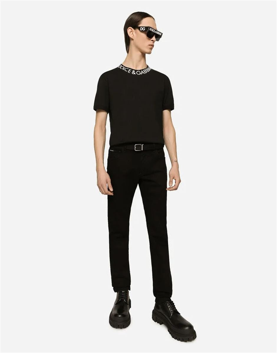 Black wash slim-fit stretch jeans-DOLCE & GABBANA-Verso