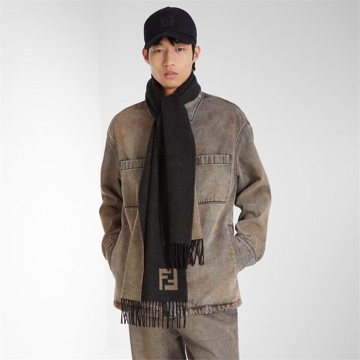 Black wool and cashmere scarf