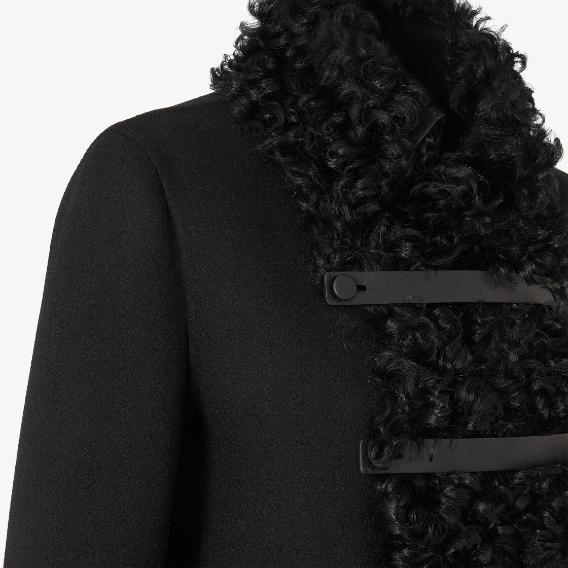 Black wool and shearling blouson-FENDI-Verso